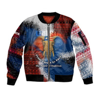 Liberia Elephant Power of Tradition Sleeve Zip Bomber Jacket with Tribal Red Blue Splash Pattern
