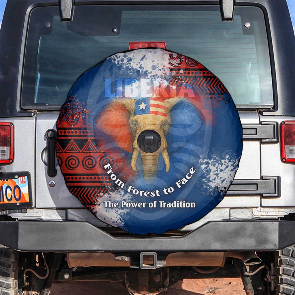 Liberia Elephant Power of Tradition Spare Tire Cover with Tribal Red Blue Splash Pattern