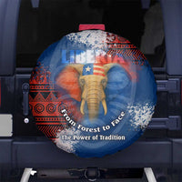 Liberia Elephant Power of Tradition Spare Tire Cover with Tribal Red Blue Splash Pattern