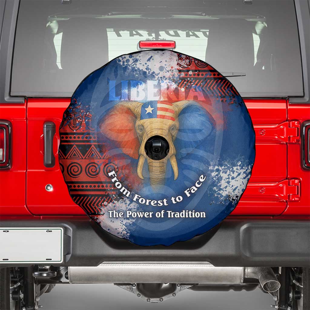 Liberia Elephant Power of Tradition Spare Tire Cover with Tribal Red Blue Splash Pattern