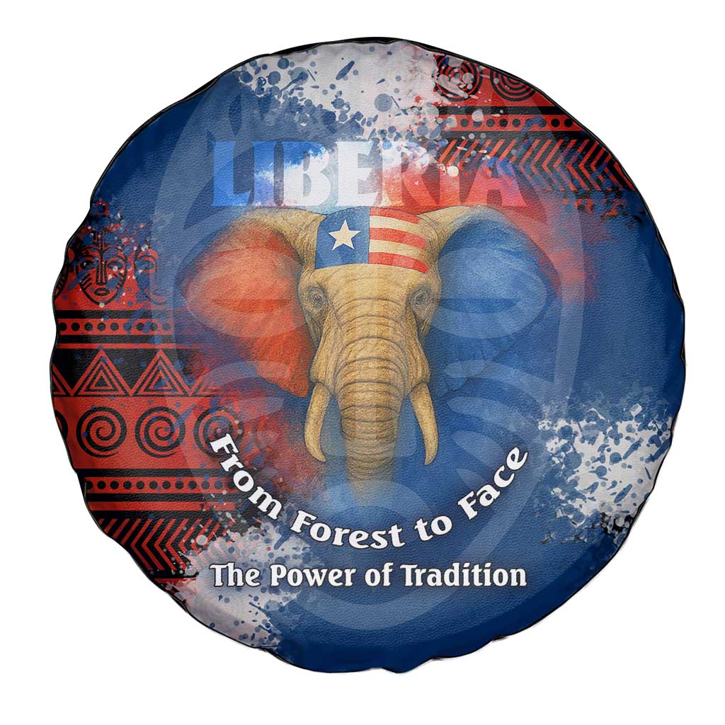 Liberia Elephant Power of Tradition Spare Tire Cover with Tribal Red Blue Splash Pattern