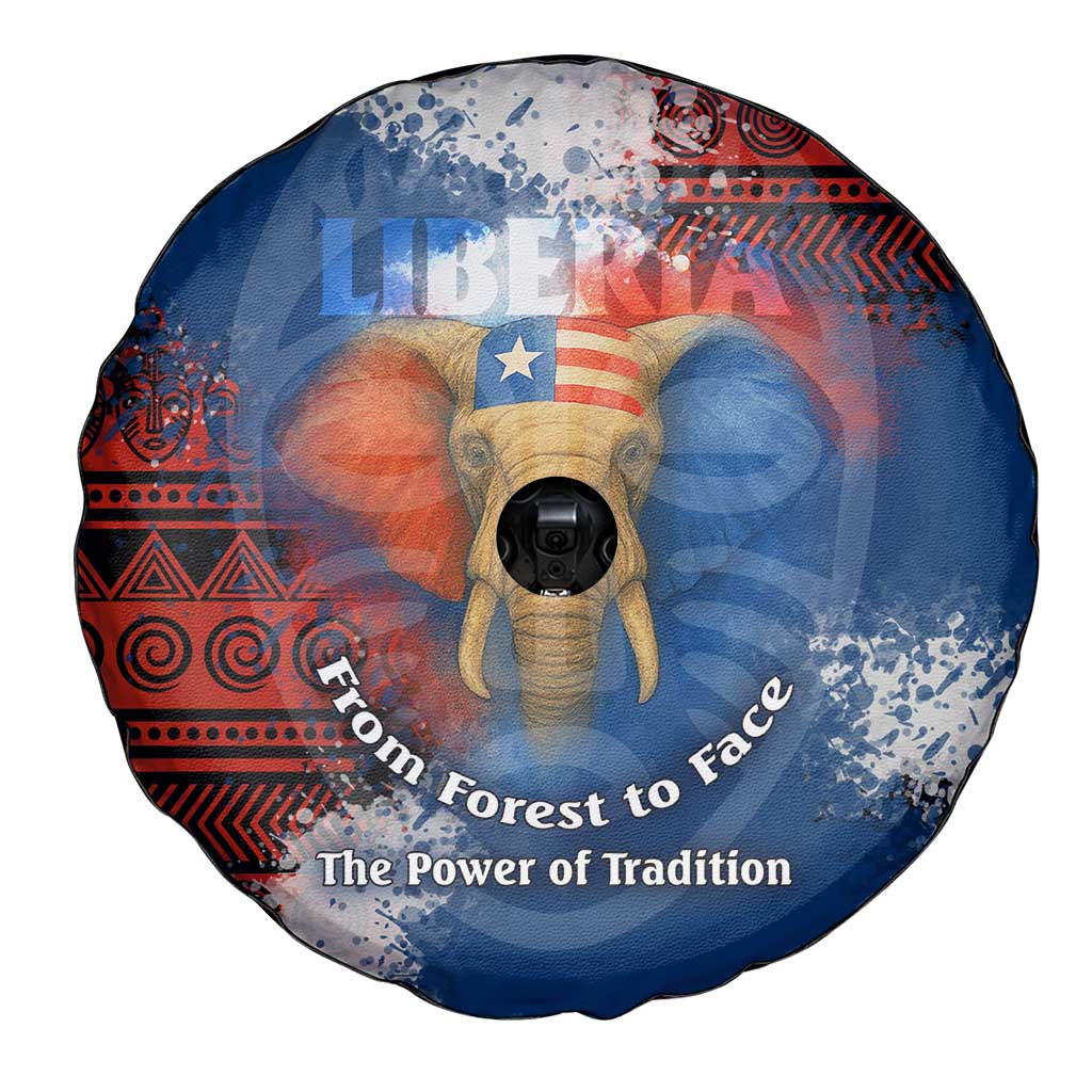 Liberia Elephant Power of Tradition Spare Tire Cover with Tribal Red Blue Splash Pattern
