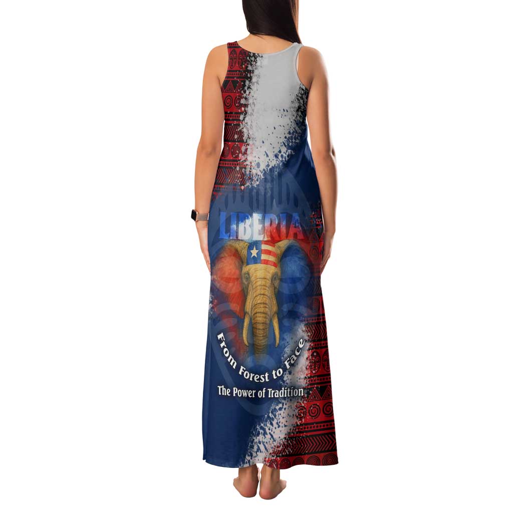 Liberia Elephant Power of Tradition Tank Maxi Dress with Tribal Red Blue Splash Pattern
