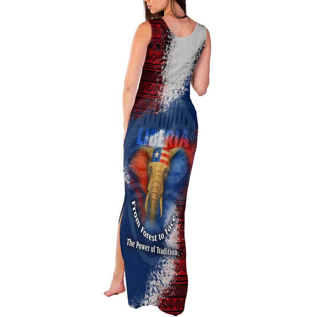 Liberia Elephant Power of Tradition Tank Maxi Dress with Tribal Red Blue Splash Pattern