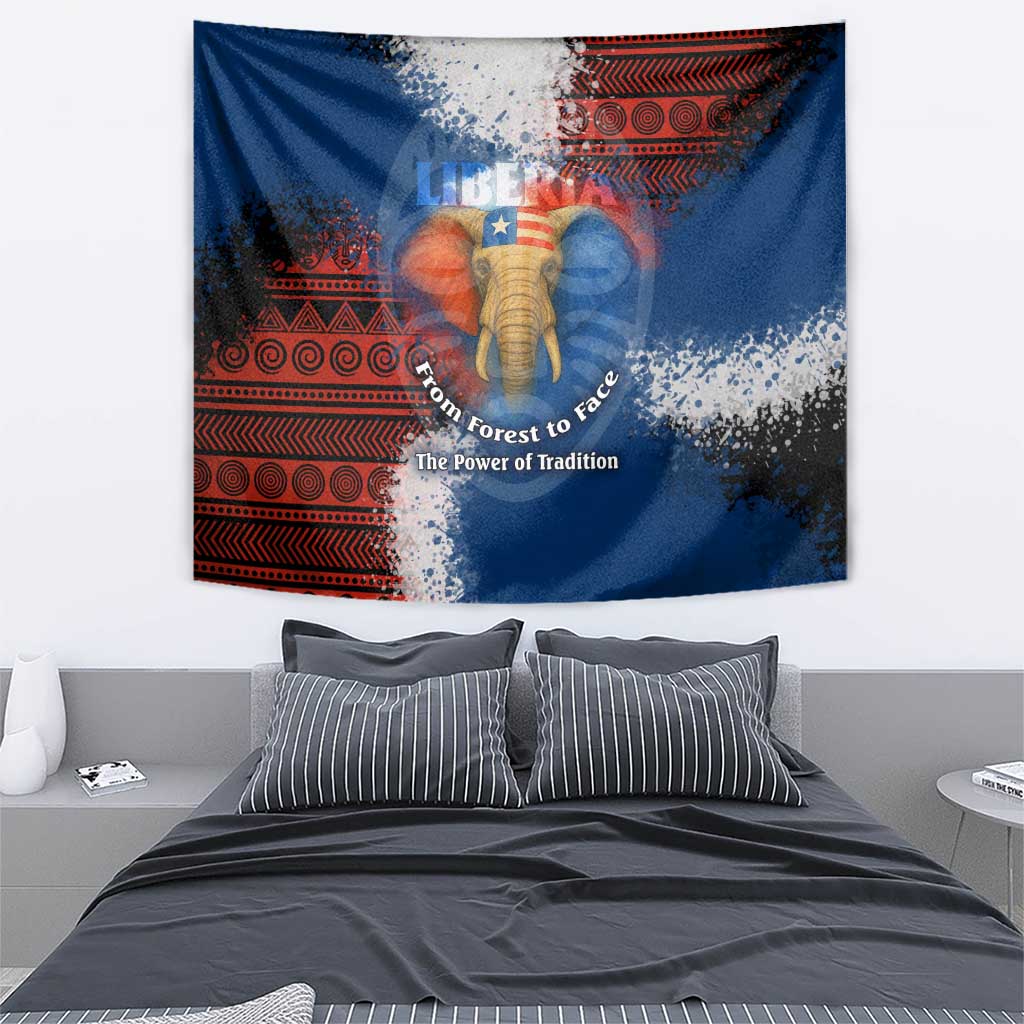 Liberia Elephant Power of Tradition Tapestry with Tribal Red Blue Splash Pattern