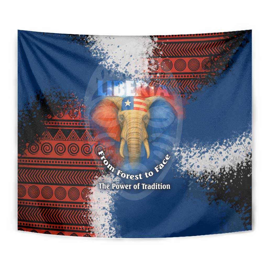 Liberia Elephant Power of Tradition Tapestry with Tribal Red Blue Splash Pattern