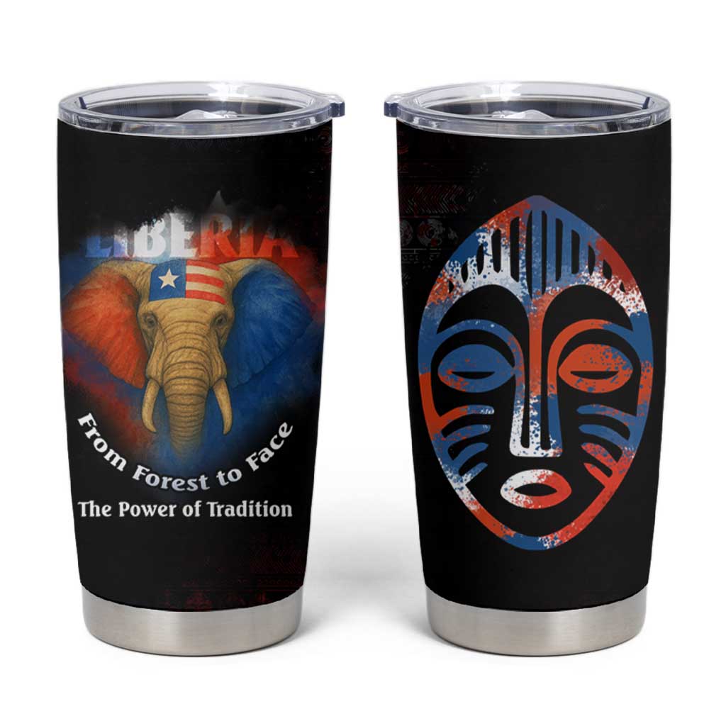 Liberia Elephant Power of Tradition Tumbler Cup with Tribal Red Blue Splash Pattern