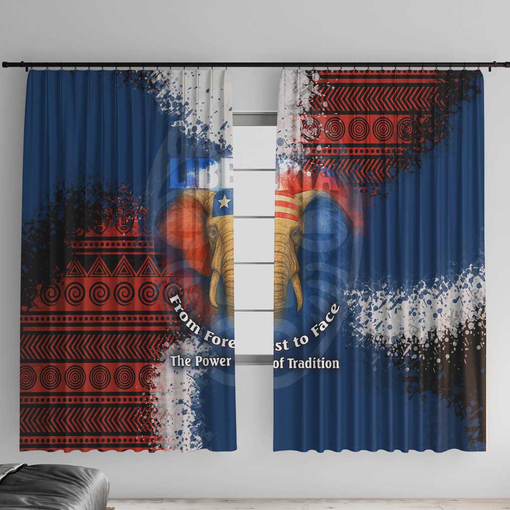 Liberia Elephant Power of Tradition Window Curtain with Tribal Red Blue Splash Pattern