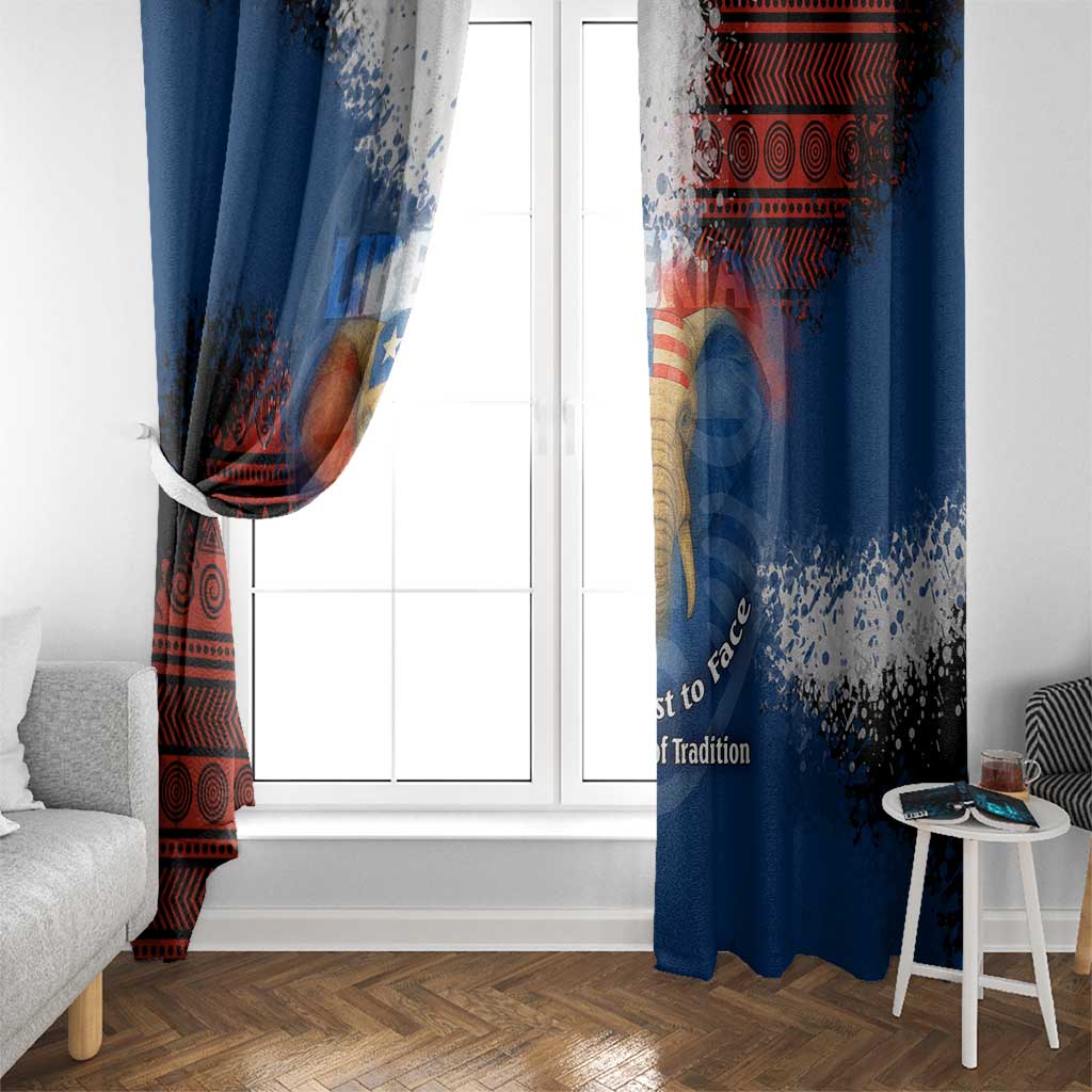 Liberia Elephant Power of Tradition Window Curtain with Tribal Red Blue Splash Pattern