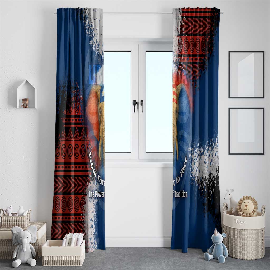 Liberia Elephant Power of Tradition Window Curtain with Tribal Red Blue Splash Pattern