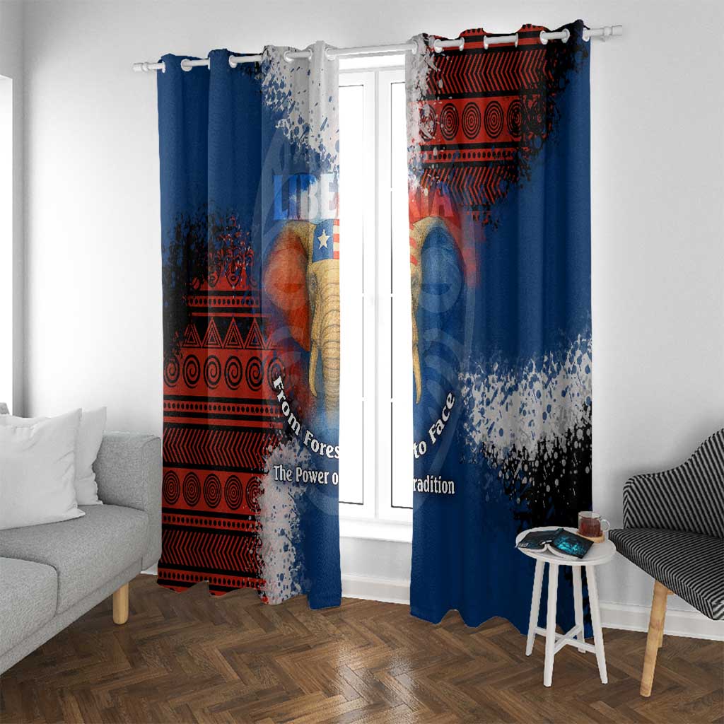 Liberia Elephant Power of Tradition Window Curtain with Tribal Red Blue Splash Pattern