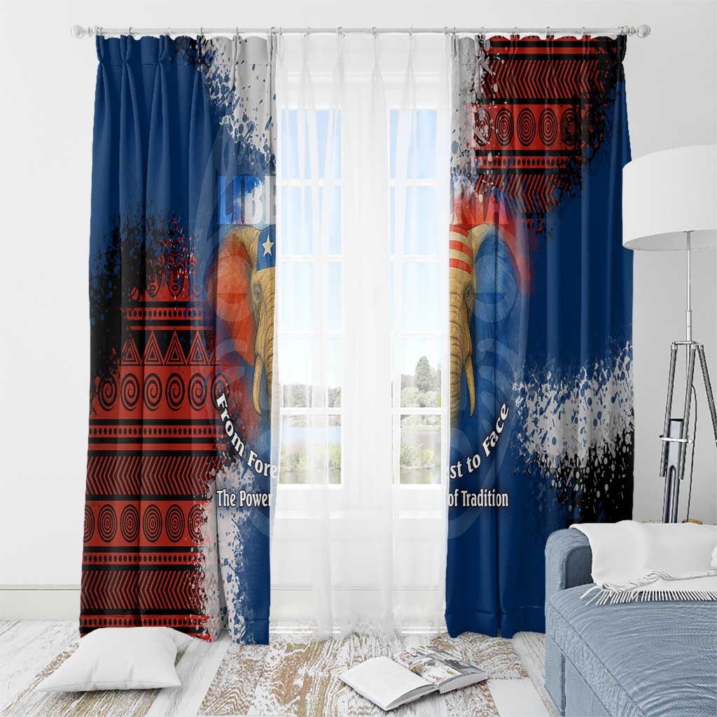 Liberia Elephant Power of Tradition Window Curtain with Tribal Red Blue Splash Pattern
