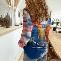 Liberia Elephant Power of Tradition Women Casual Shirt with Tribal Red Blue Splash Pattern