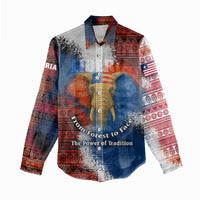 Liberia Elephant Power of Tradition Women Casual Shirt with Tribal Red Blue Splash Pattern