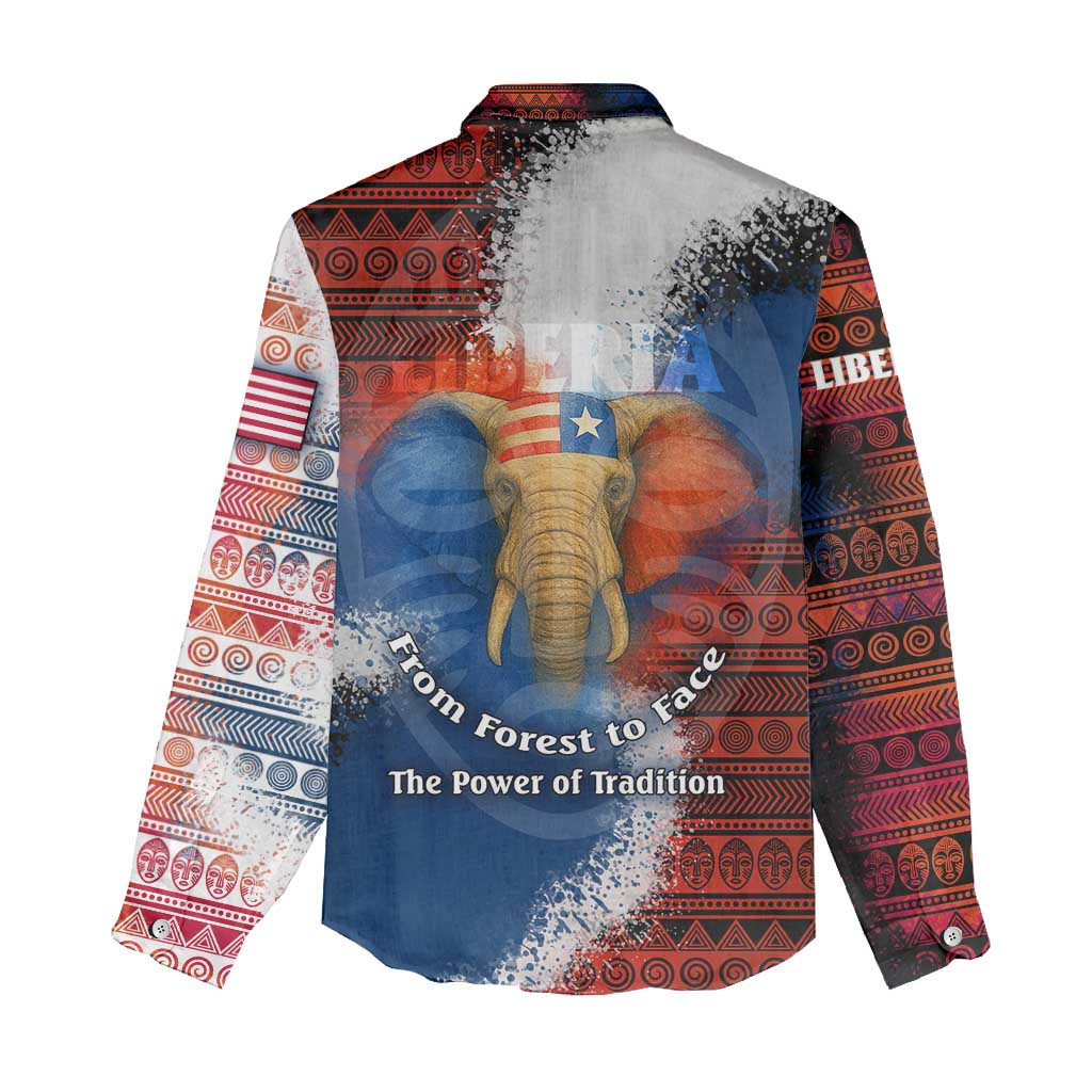 Liberia Elephant Power of Tradition Women Casual Shirt with Tribal Red Blue Splash Pattern