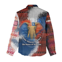 Liberia Elephant Power of Tradition Women Casual Shirt with Tribal Red Blue Splash Pattern
