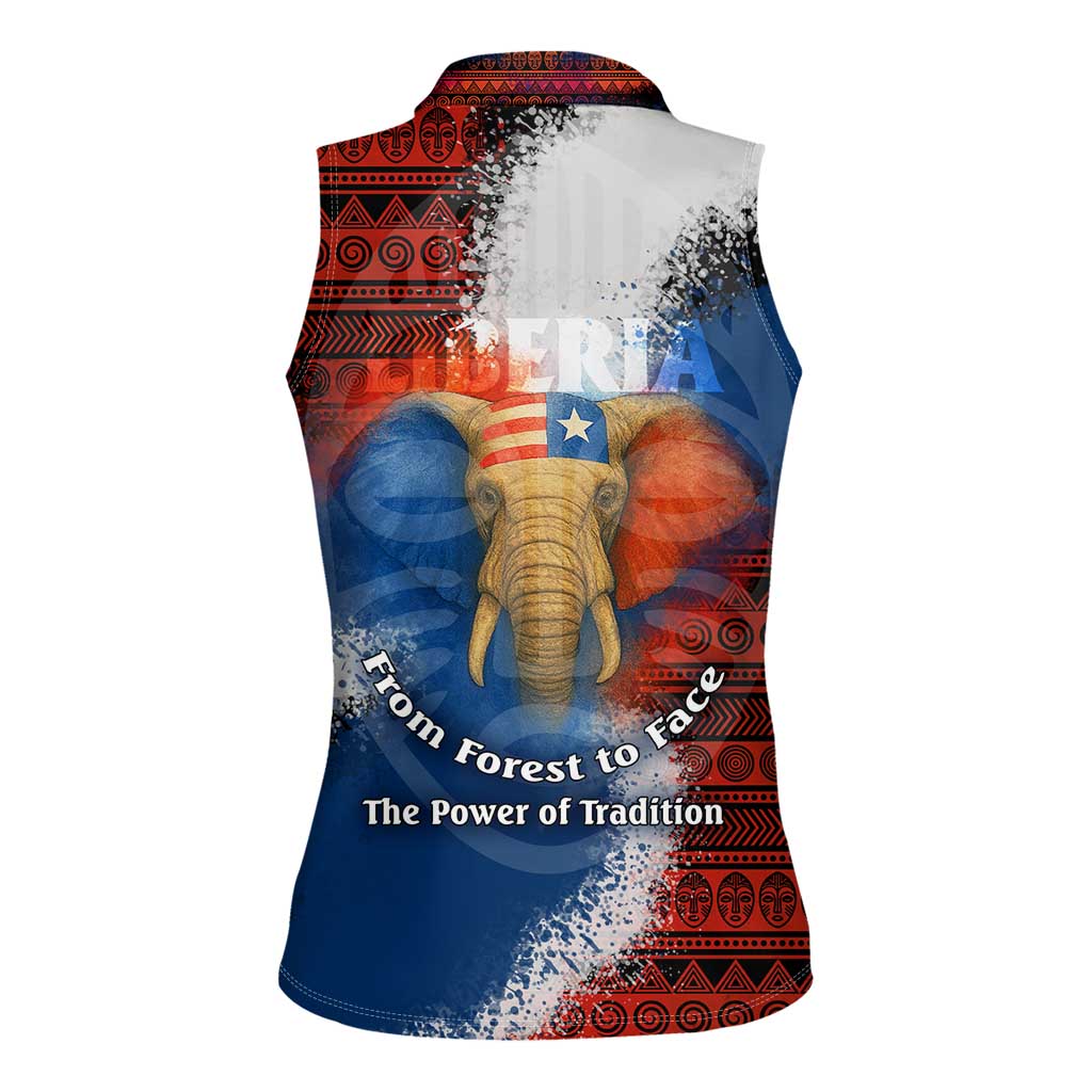 Liberia Elephant Power of Tradition Women Sleeveless Polo Shirt with Tribal Red Blue Splash Pattern