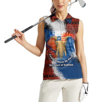 Liberia Elephant Power of Tradition Women Sleeveless Polo Shirt with Tribal Red Blue Splash Pattern