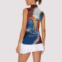 Liberia Elephant Power of Tradition Women Sleeveless Polo Shirt with Tribal Red Blue Splash Pattern