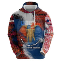 Liberia Elephant Power of Tradition Zip Hoodie with Tribal Red Blue Splash Pattern