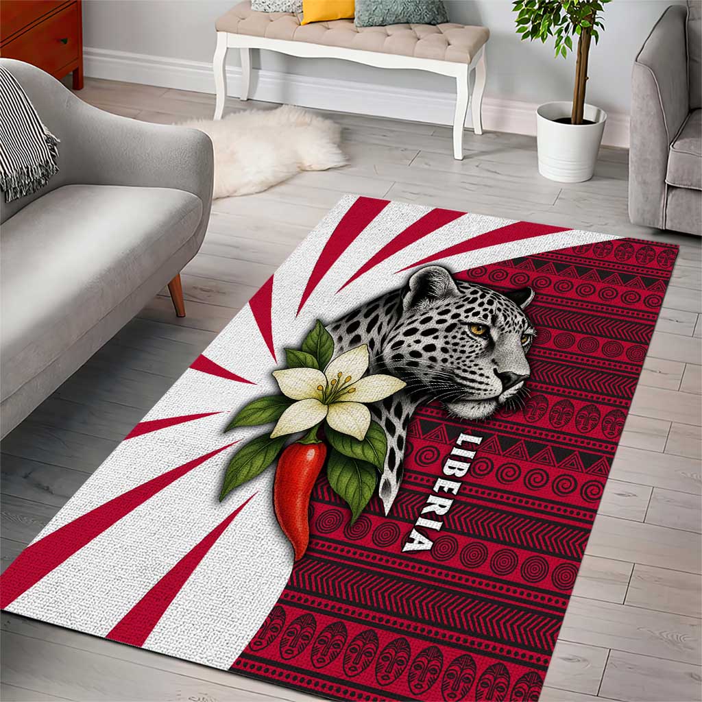 Liberia Area Rug with Leopard Head, White Lily, and Red Chili Tribal Design - Wonder Print Shop