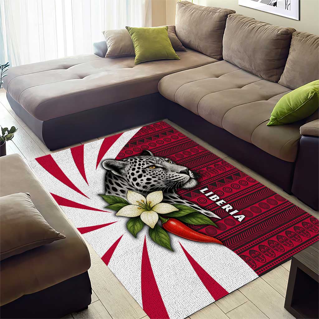 Liberia Area Rug with Leopard Head, White Lily, and Red Chili Tribal Design - Wonder Print Shop