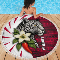 Liberia Beach Blanket with Leopard Head, White Lily, and Red Chili Tribal Design - Wonder Print Shop
