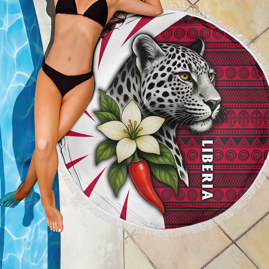 Liberia Beach Blanket with Leopard Head, White Lily, and Red Chili Tribal Design - Wonder Print Shop