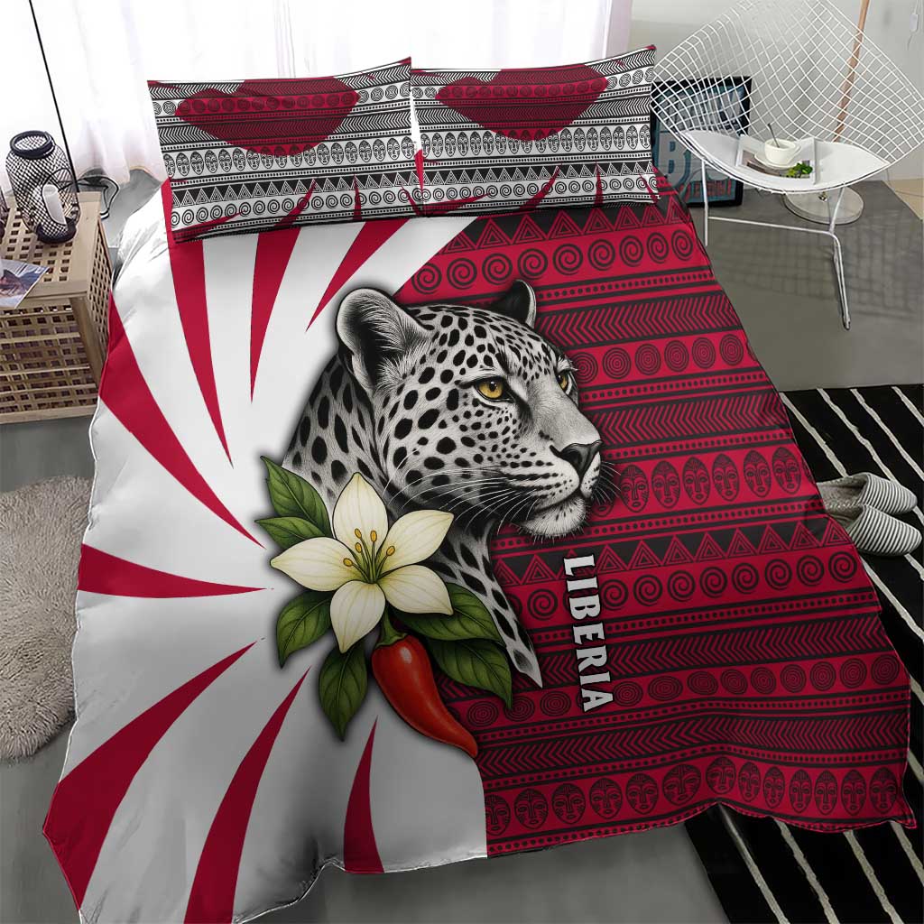 Liberia Bedding Set with Leopard Head, White Lily, and Red Chili Tribal Design - Wonder Print Shop