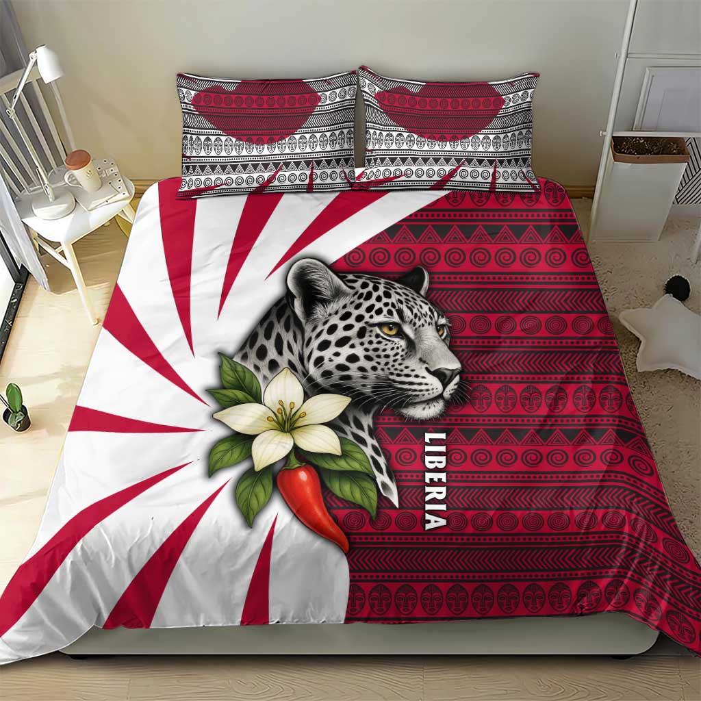 Liberia Bedding Set with Leopard Head, White Lily, and Red Chili Tribal Design - Wonder Print Shop