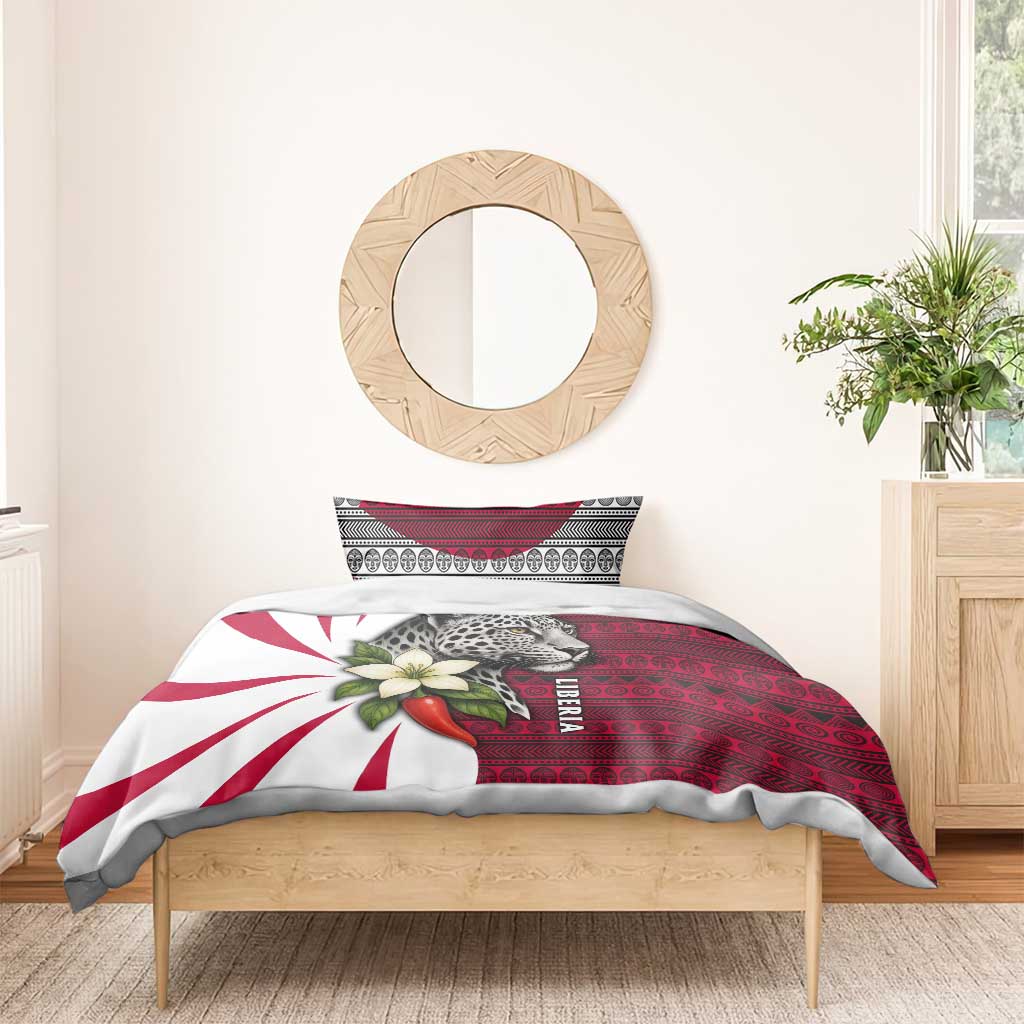 Liberia Bedding Set with Leopard Head, White Lily, and Red Chili Tribal Design - Wonder Print Shop