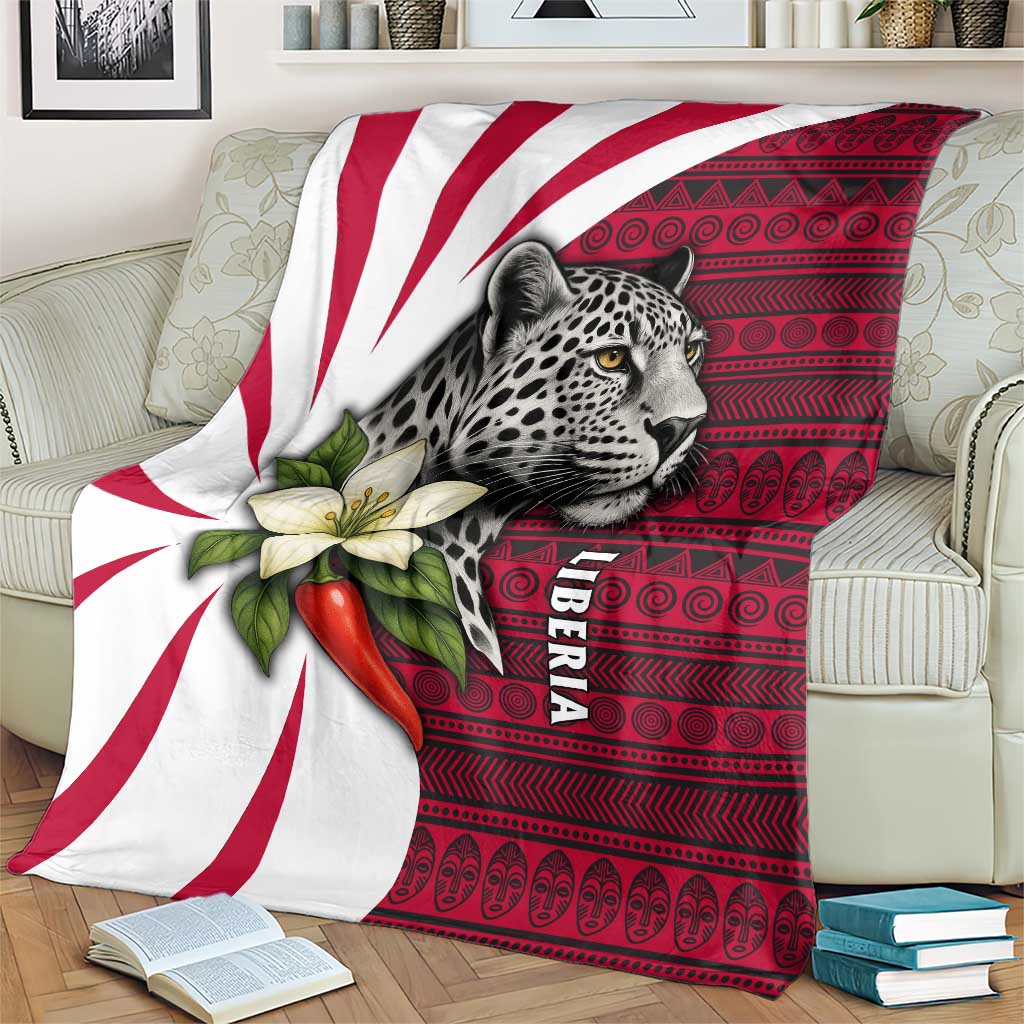 Liberia Blanket with Leopard Head, White Lily, and Red Chili Tribal Design - Wonder Print Shop