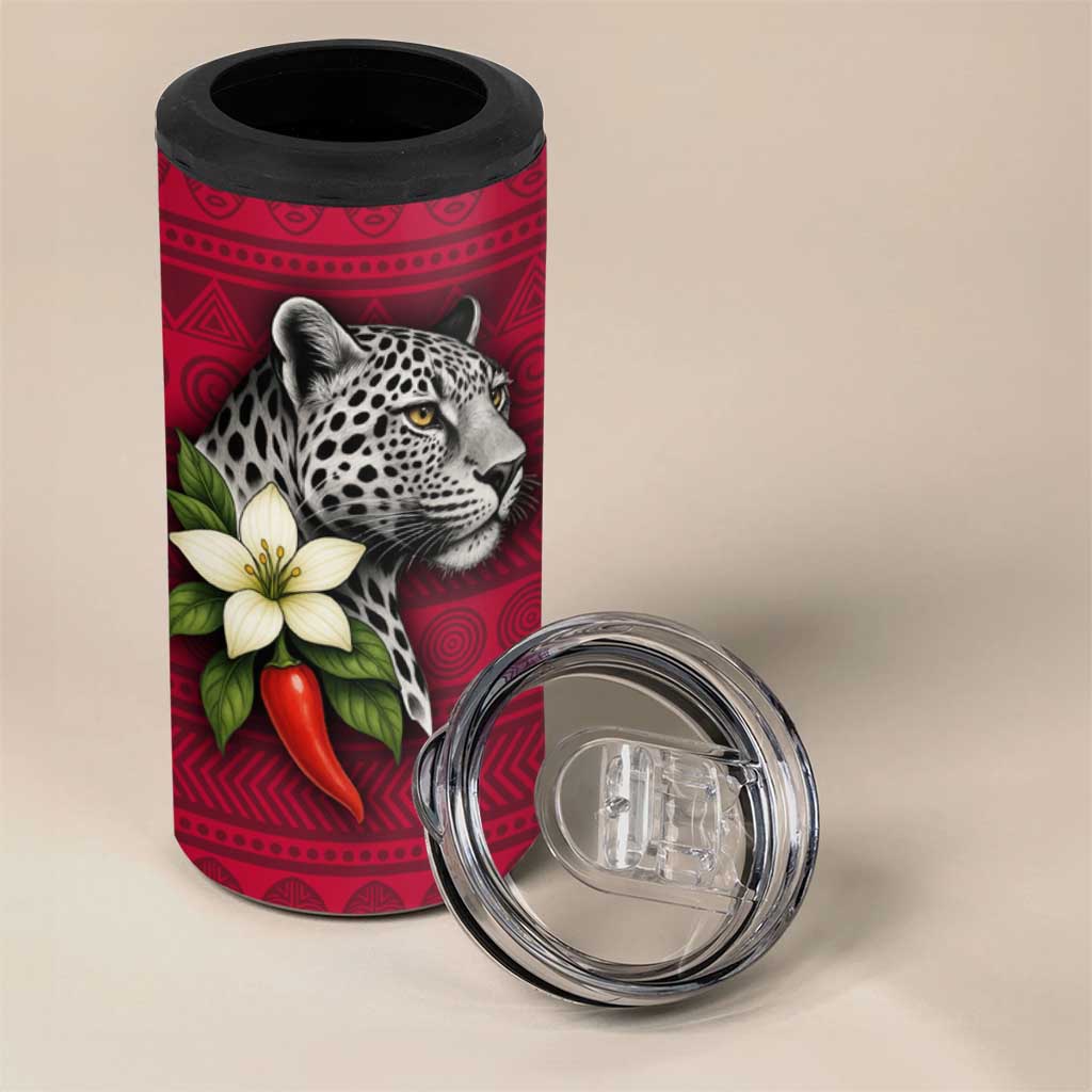 Liberia 4 in 1 Can Cooler Tumbler with Leopard Head, White Lily, and Red Chili Tribal Design - Wonder Print Shop