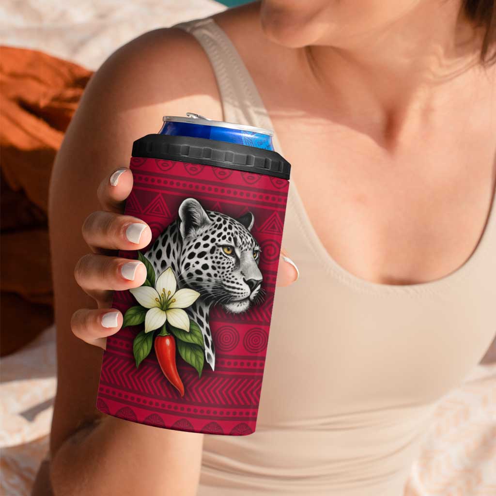 Liberia 4 in 1 Can Cooler Tumbler with Leopard Head, White Lily, and Red Chili Tribal Design - Wonder Print Shop