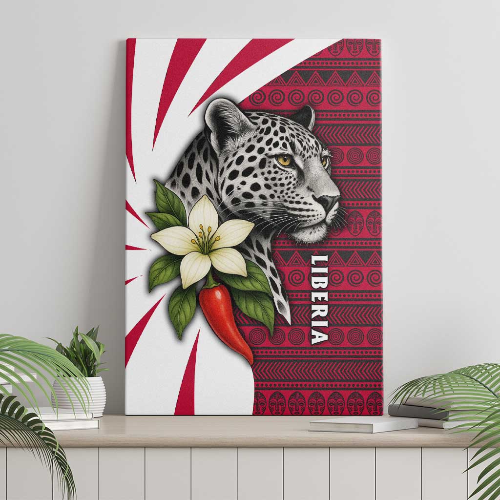 Liberia Canvas Wall Art with Leopard Head, White Lily, and Red Chili Tribal Design - Wonder Print Shop
