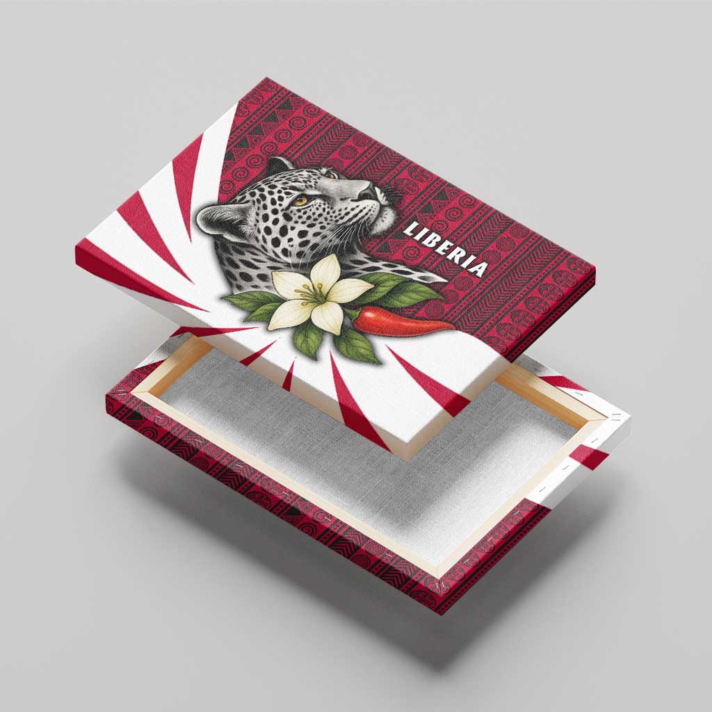 Liberia Canvas Wall Art with Leopard Head, White Lily, and Red Chili Tribal Design - Wonder Print Shop