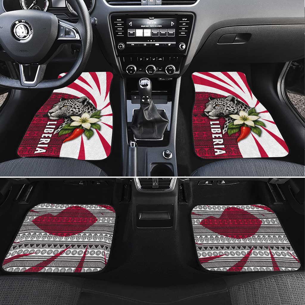 Liberia Car Mats with Leopard Head, White Lily, and Red Chili Tribal Design - Wonder Print Shop