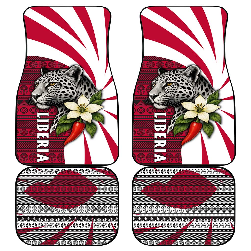 Liberia Car Mats with Leopard Head, White Lily, and Red Chili Tribal Design - Wonder Print Shop