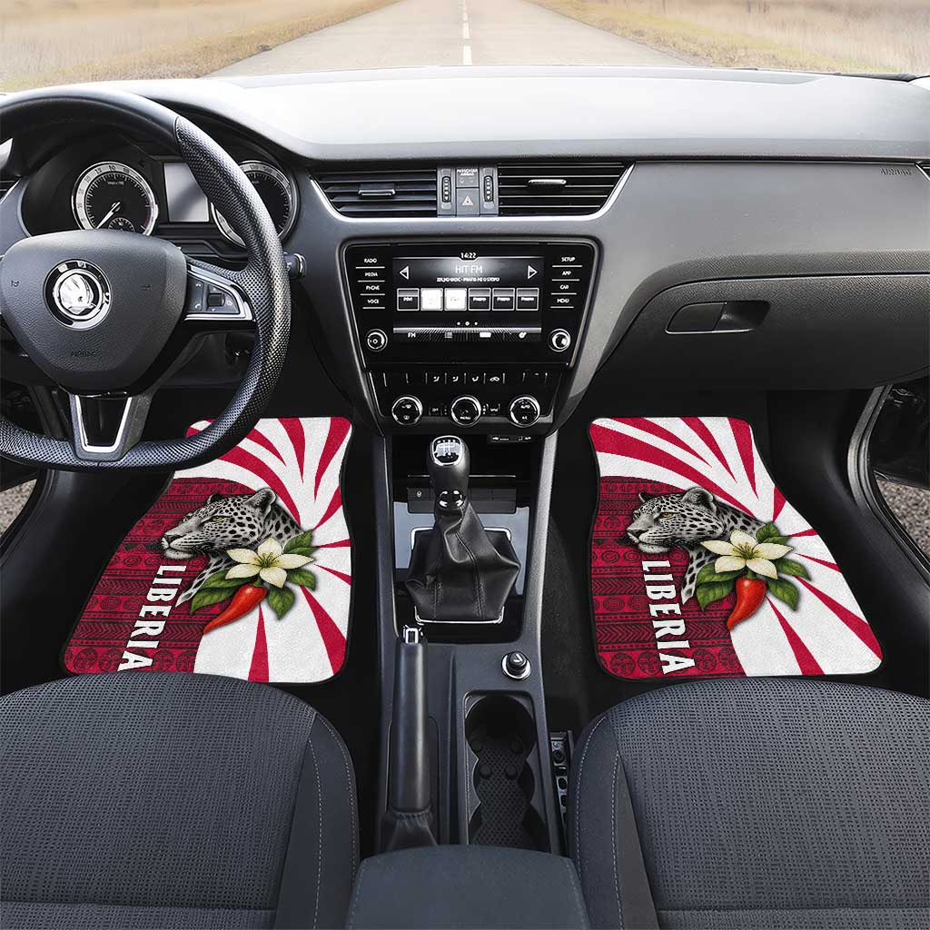 Liberia Car Mats with Leopard Head, White Lily, and Red Chili Tribal Design - Wonder Print Shop