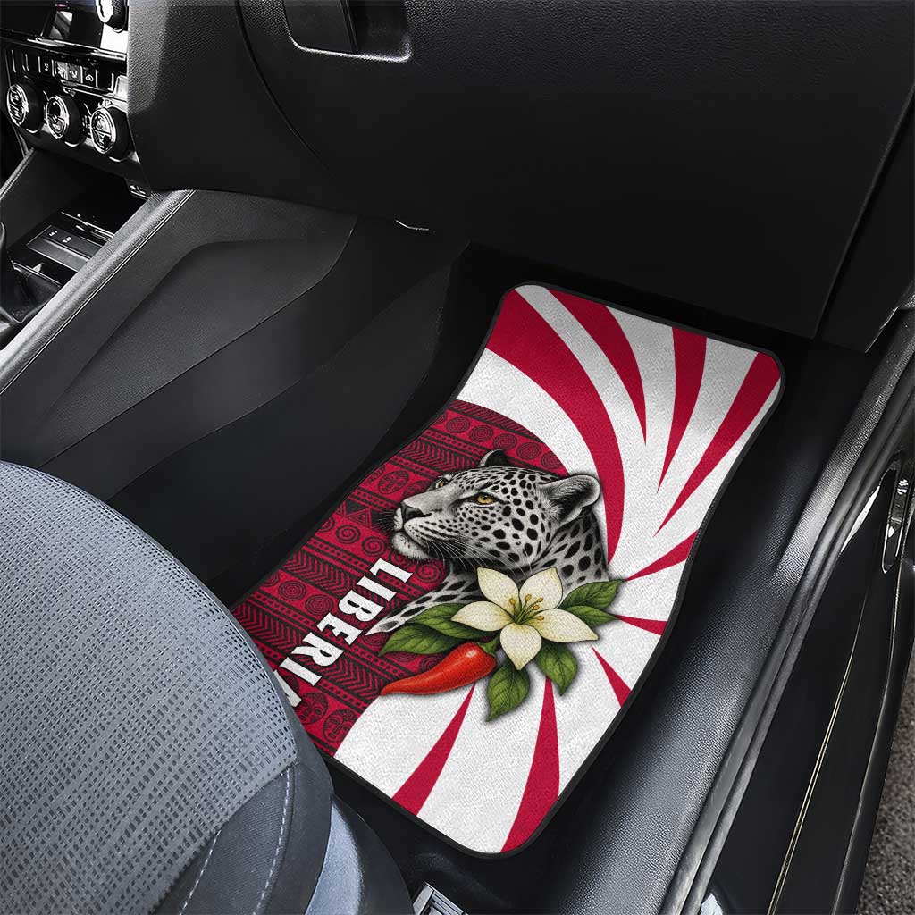 Liberia Car Mats with Leopard Head, White Lily, and Red Chili Tribal Design - Wonder Print Shop
