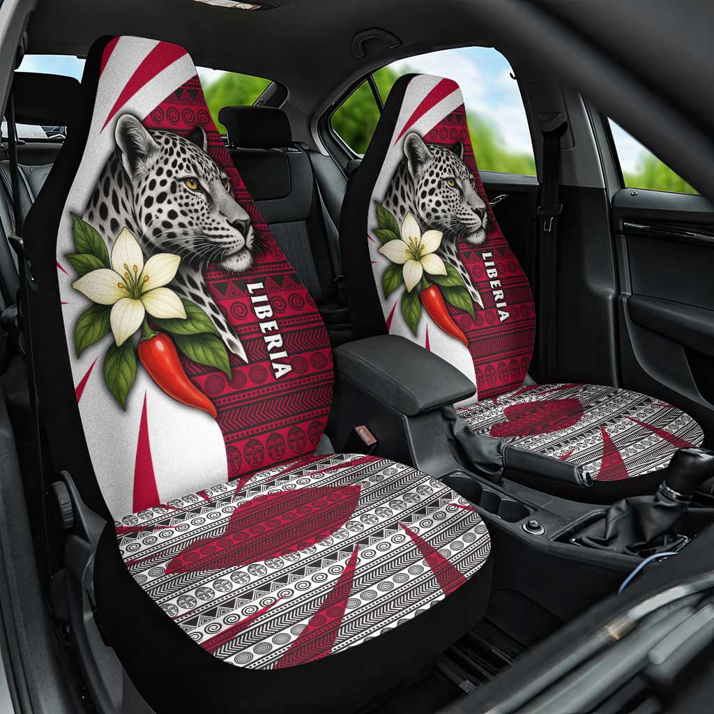Liberia Car Seat Cover with Leopard Head, White Lily, and Red Chili Tribal Design - Wonder Print Shop
