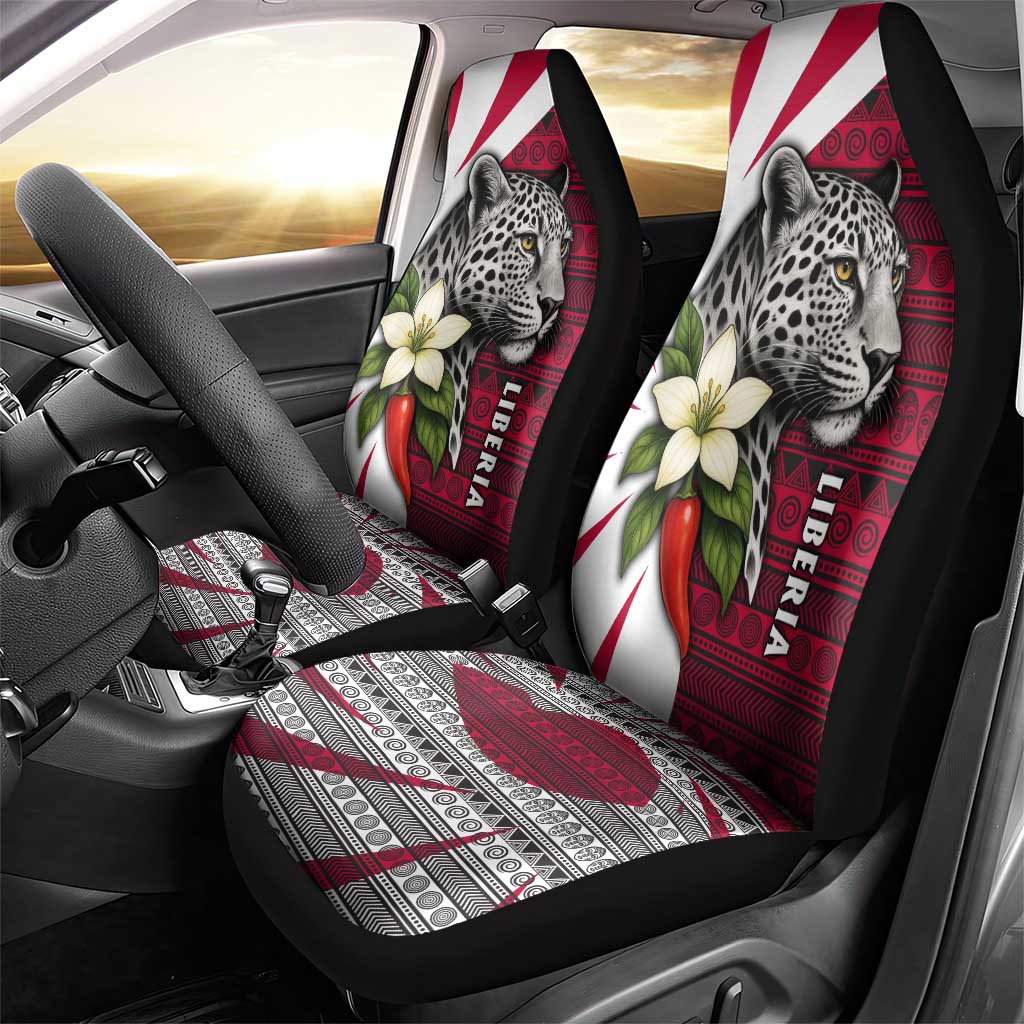 Liberia Car Seat Cover with Leopard Head, White Lily, and Red Chili Tribal Design - Wonder Print Shop