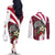 Liberia Couples Matching Off The Shoulder Long Sleeve Dress and Long Sleeve Button Shirt with Leopard Head, White Lily, and Red Chili Tribal Design - Wonder Print Shop