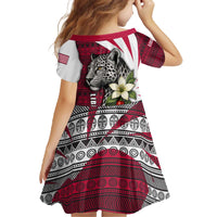 Liberia Family Matching Off The Shoulder Long Sleeve Dress and Hawaiian Shirt with Leopard Head, White Lily, and Red Chili Tribal Design - Wonder Print Shop