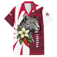 Liberia Family Matching Off The Shoulder Long Sleeve Dress and Hawaiian Shirt with Leopard Head, White Lily, and Red Chili Tribal Design - Wonder Print Shop