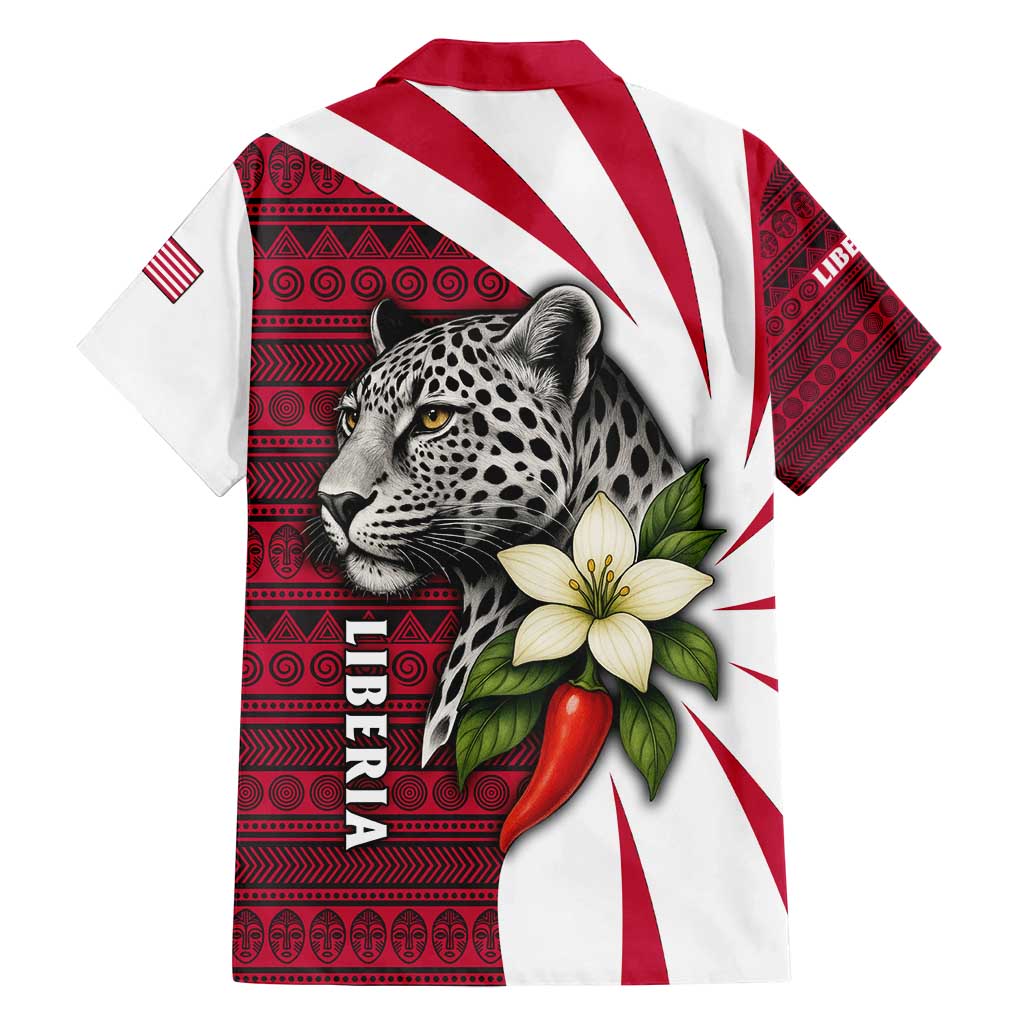 Liberia Family Matching Off Shoulder Maxi Dress and Hawaiian Shirt with Leopard Head, White Lily, and Red Chili Tribal Design - Wonder Print Shop