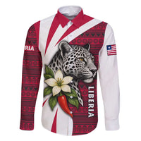 Liberia Family Matching Off Shoulder Short Dress and Hawaiian Shirt with Leopard Head, White Lily, and Red Chili Tribal Design - Wonder Print Shop