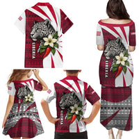 Liberia Family Matching Puletasi and Hawaiian Shirt with Leopard Head, White Lily, and Red Chili Tribal Design - Wonder Print Shop
