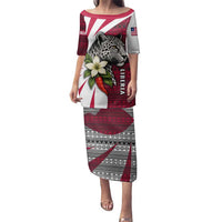 Liberia Family Matching Puletasi and Hawaiian Shirt with Leopard Head, White Lily, and Red Chili Tribal Design - Wonder Print Shop