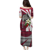 Liberia Family Matching Puletasi and Hawaiian Shirt with Leopard Head, White Lily, and Red Chili Tribal Design - Wonder Print Shop